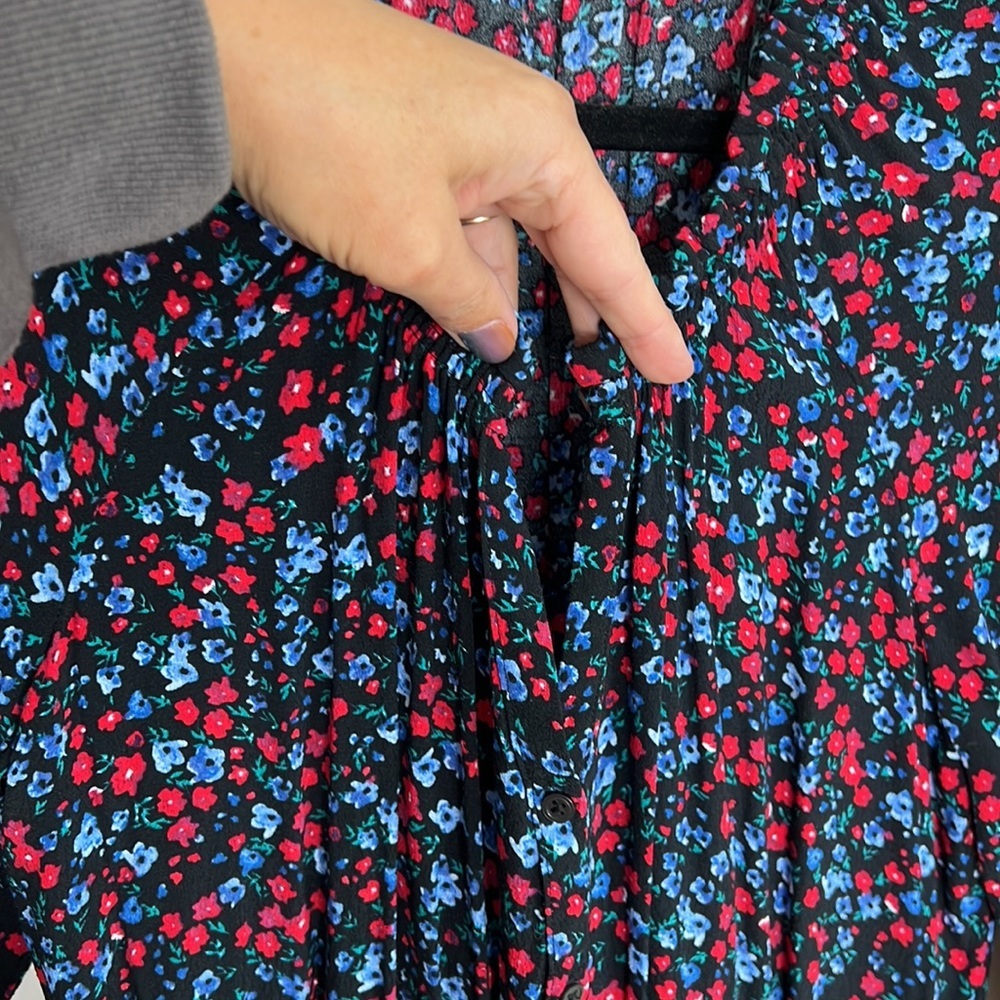🕶️Navy Red Floral Print Button Down Maxi Dress Gap Size M Tall - Picture 5 of 8
